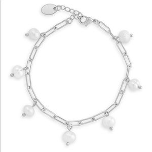 Sterling Forever Dangling Pearl Link Bracelet